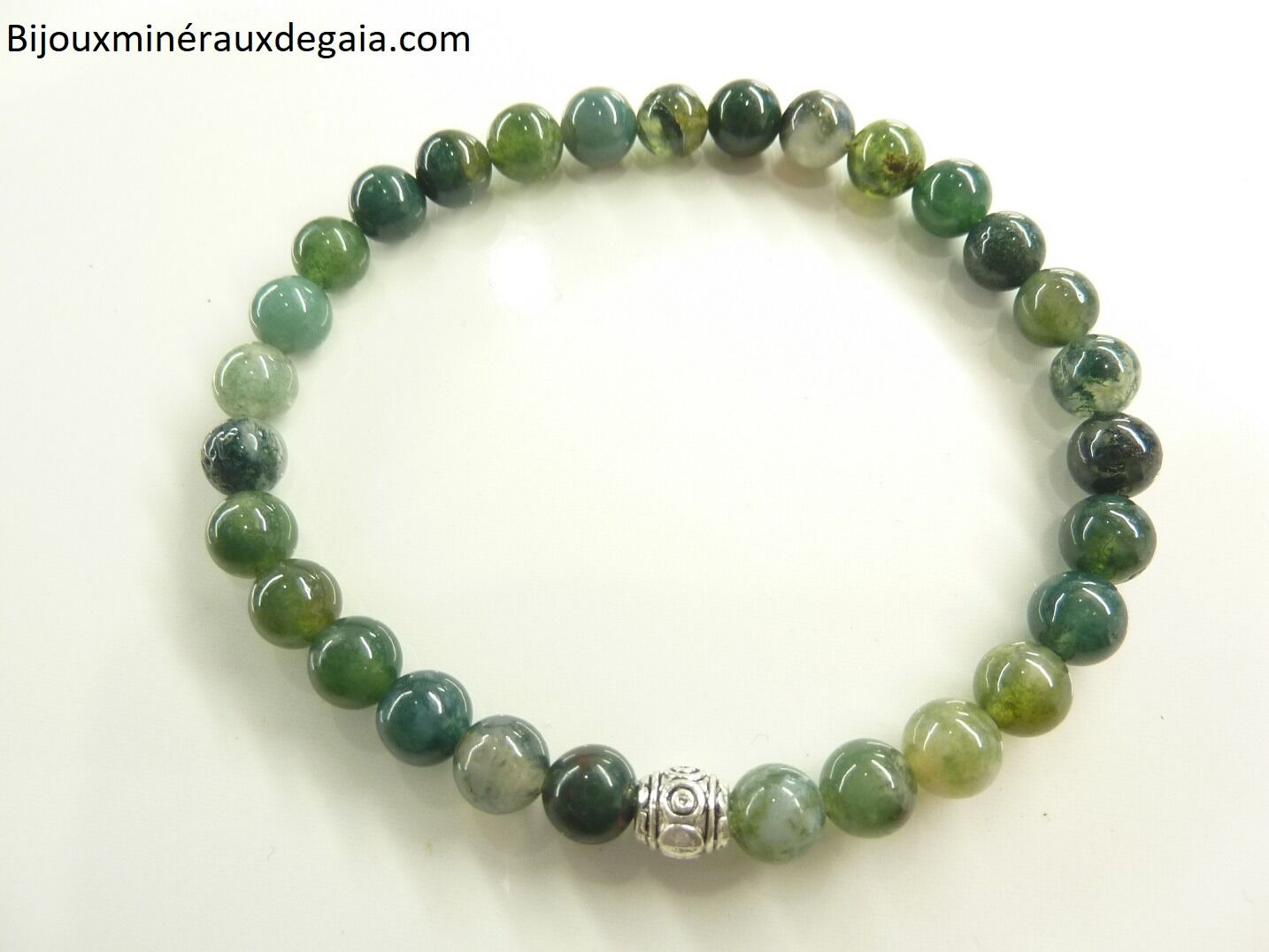 Bracelet agate mousse - Perles rondes 6 mm