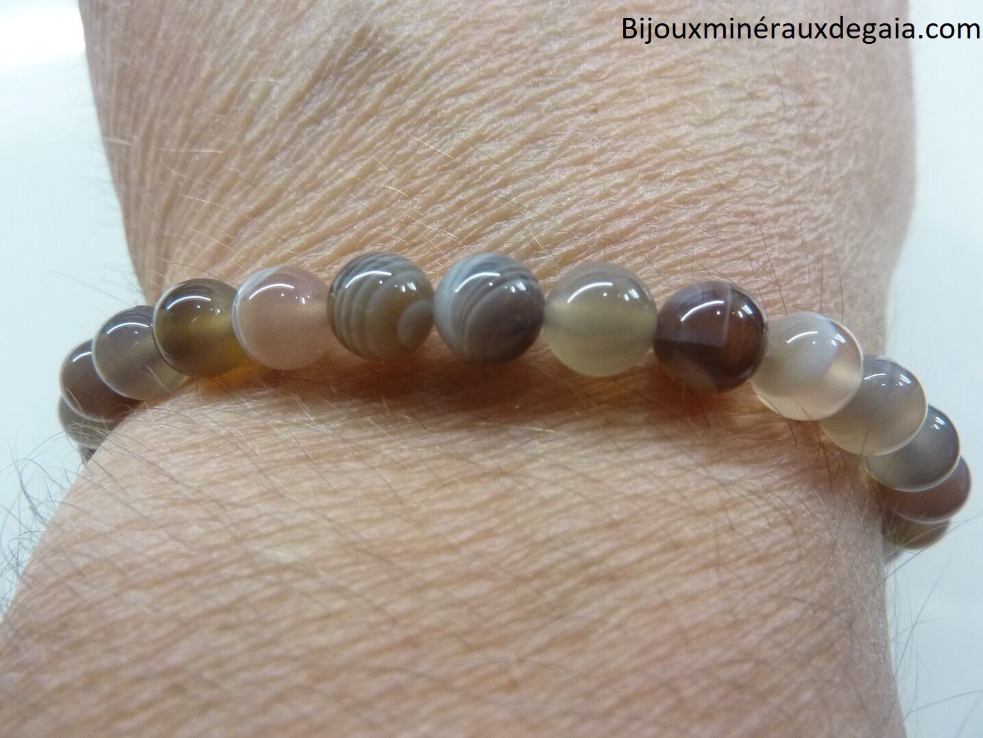 Bracelet agate botswana – Perles rondes 6 mm
