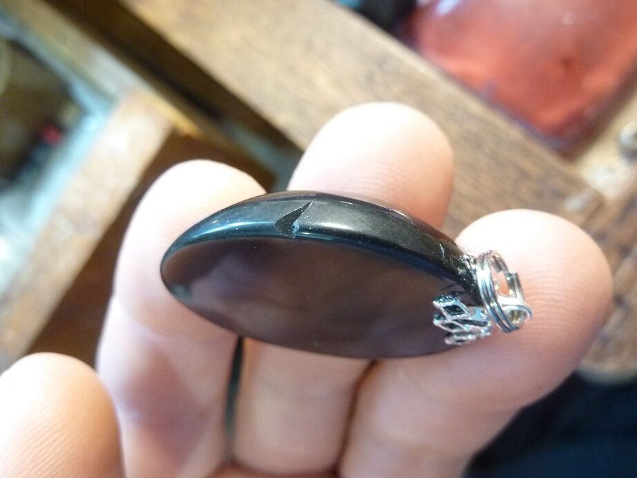 Pendentif Obsidienne oeil celeste ref 2785