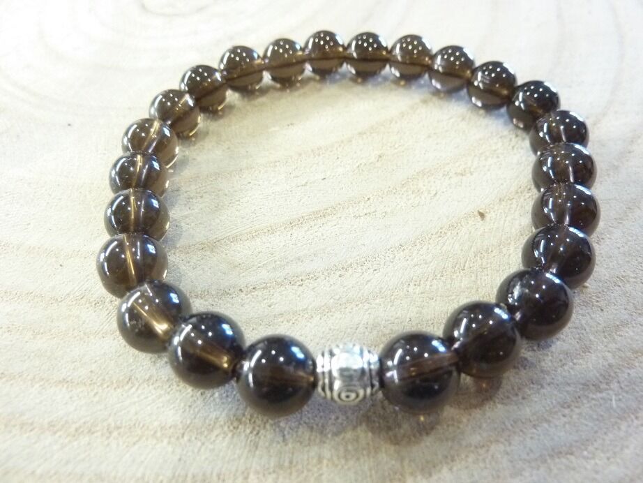 Bracelet Quartz fumé - Perles rondes 8 mm