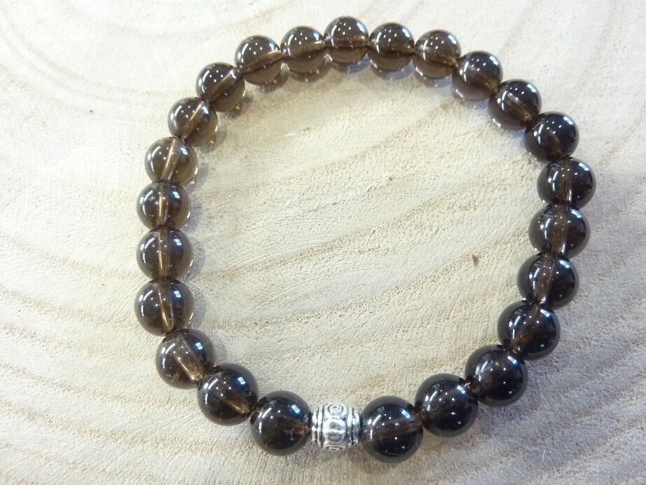 Bracelet Quartz fumé - Perles rondes 8 mm