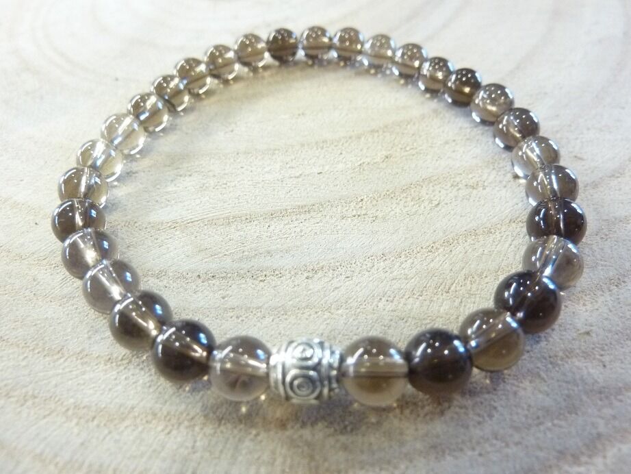 Bracelet Quartz fumé - Perles rondes 6 mm