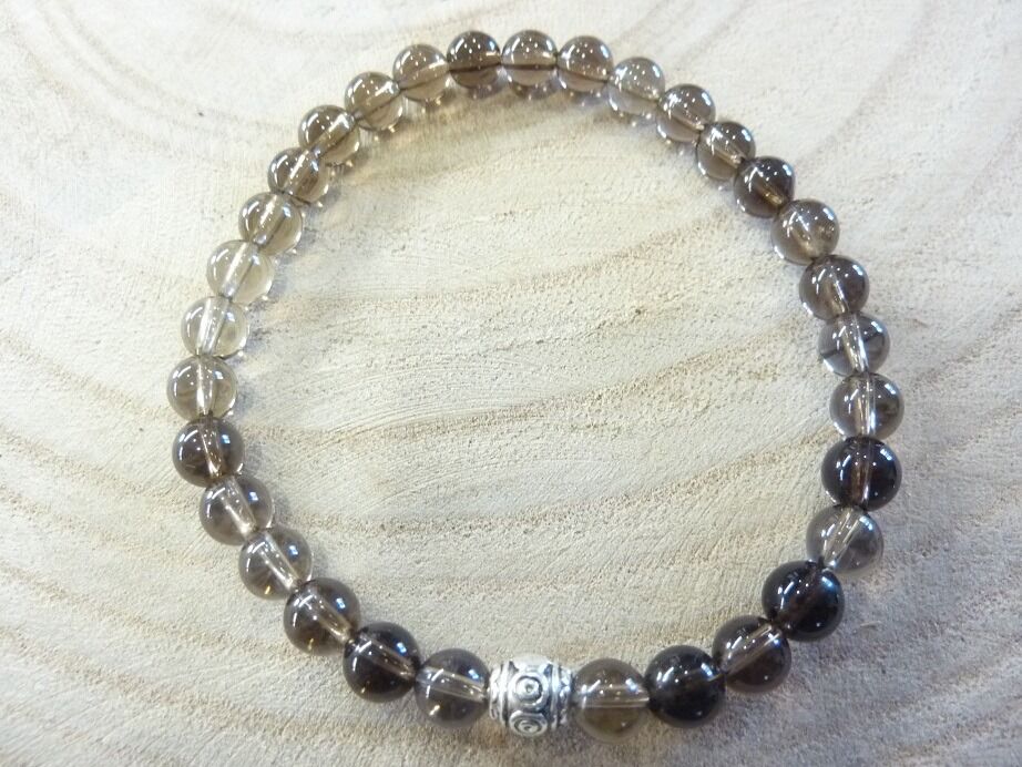 Bracelet Quartz fumé - Perles rondes 6 mm