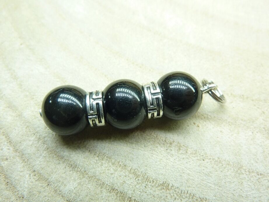Pendentif Spinelle noir-Perles rondes 10 mm