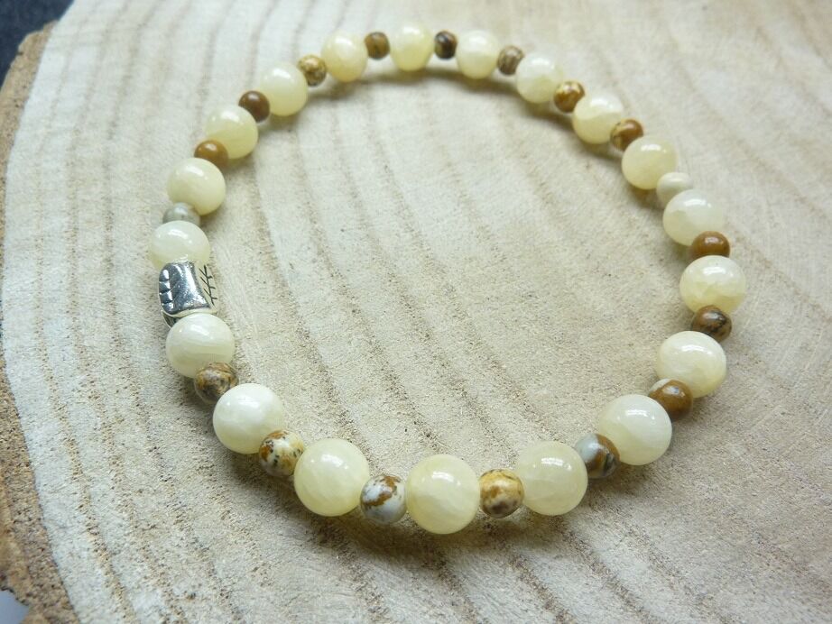 Bracelet Jaspe paysage-Calcite jaune-Perles rondes 6-4 mm