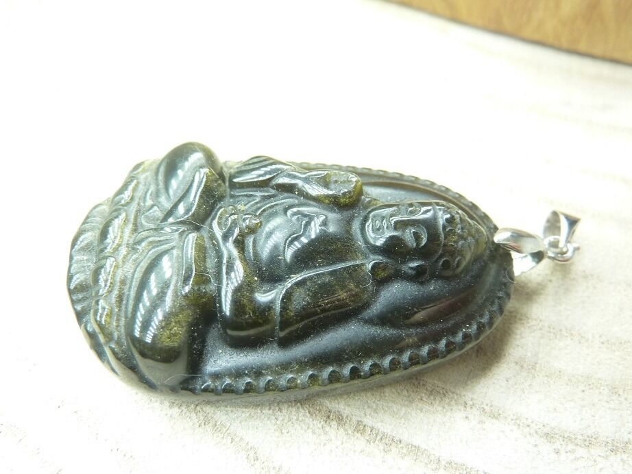 Pendentif obsidienne dorée-Bouddha ref 2303