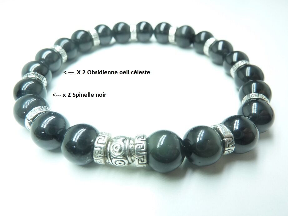 Bracelet méga protection Spinelle noire-Obsidienne oeil céleste