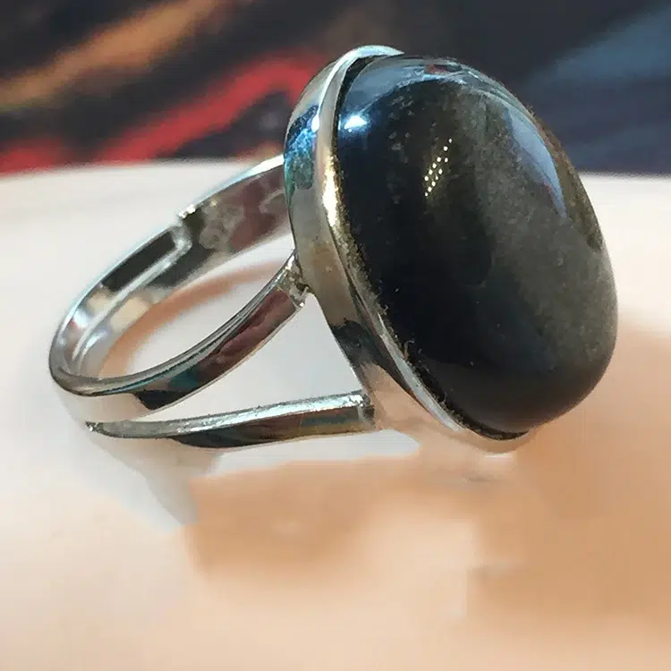Bague Obsidienne dorée argent 925 taille réglable ref 1002