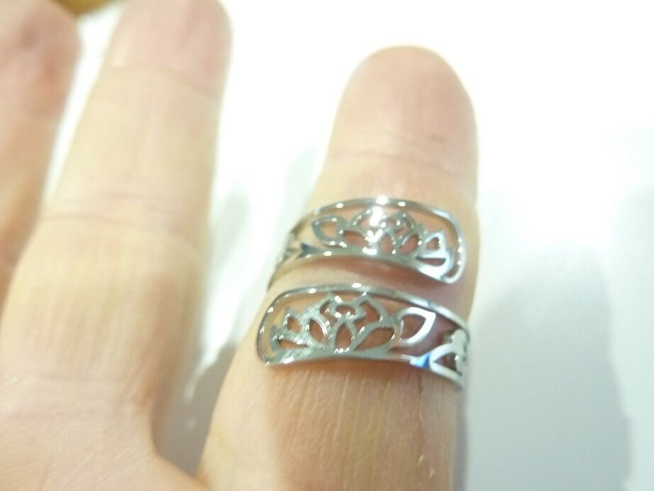Bague réglable ajustable Fleur de lotus ref argent – Image 2