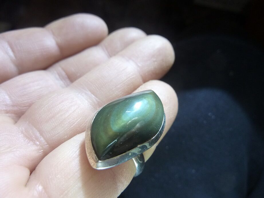 Bague Obsidienne oeil céleste argent 925 taille réglable GG 0103