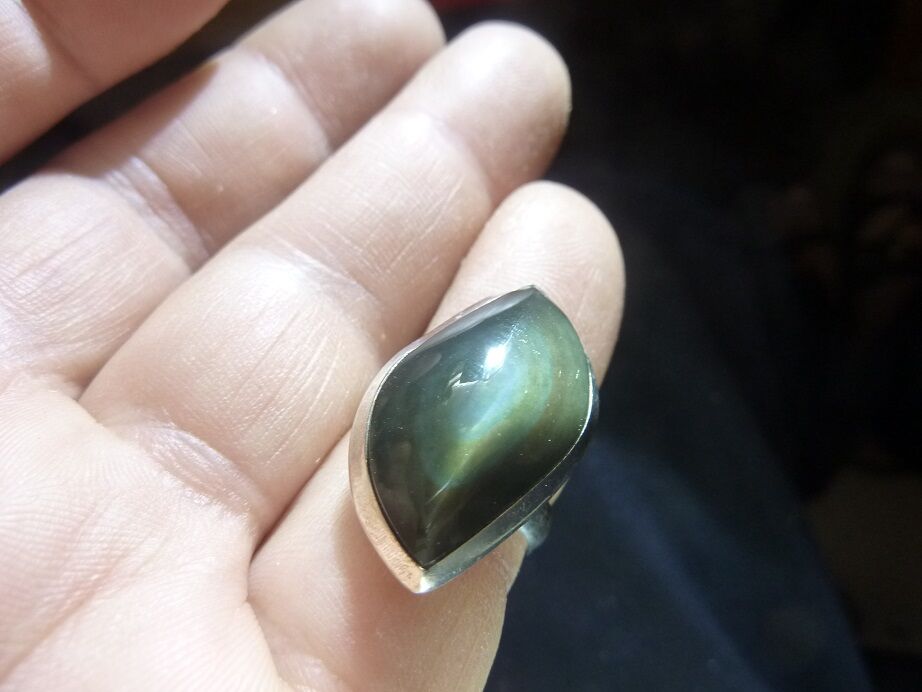 Bague Obsidienne oeil céleste argent 925 taille réglable GG 0103