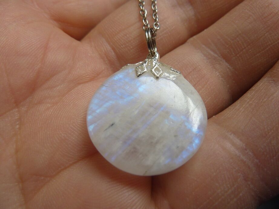 Collier pendentif Pierre de lune GG 93 + chaine acier inoxydable 45 cm