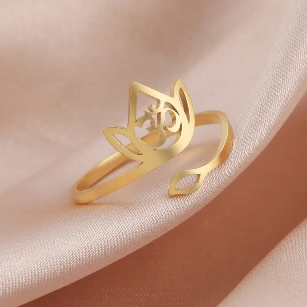 Bague ajustable Fleur de lotus-Om ref Or