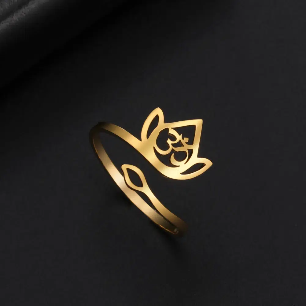 Bague ajustable Fleur de lotus-Om ref Or