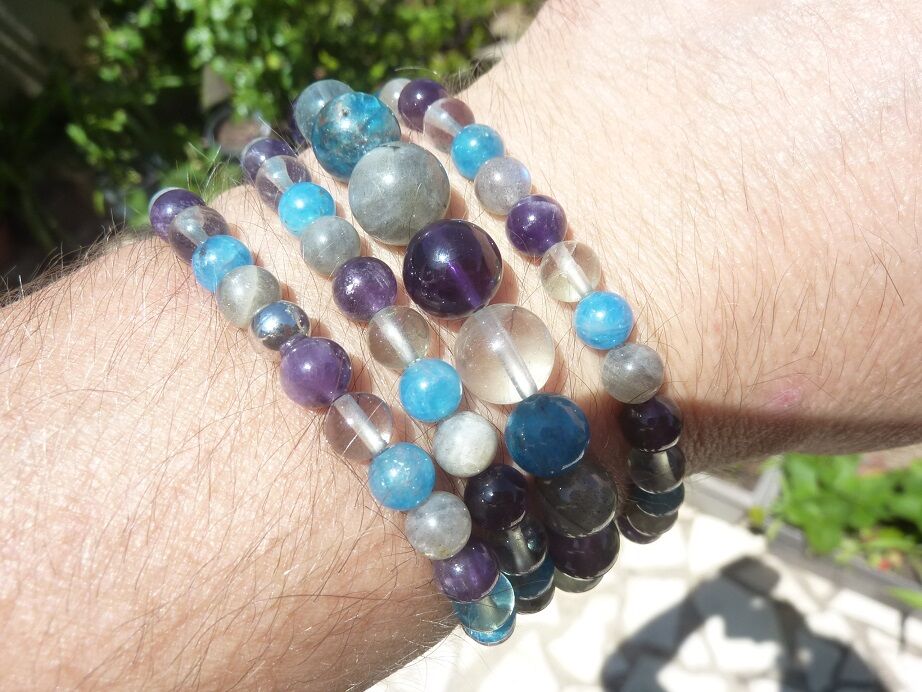 Collier ou bracelet de Protection & Intuition : Améthyste, Apatite, Labradorite & Fluorite – Équilibre énergétique