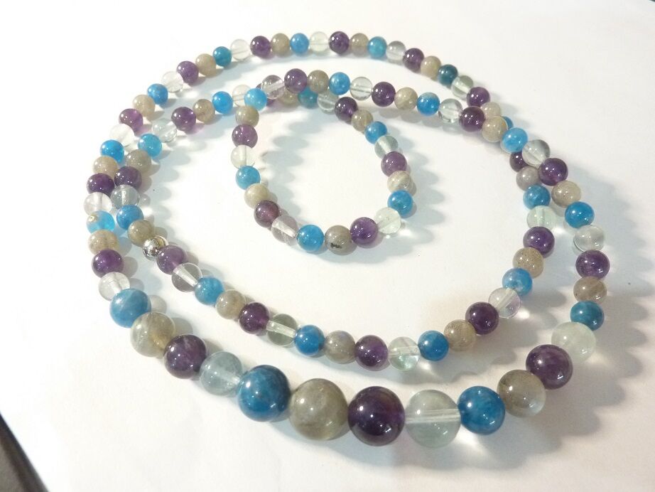 Collier ou bracelet de Protection & Intuition : Améthyste, Apatite, Labradorite & Fluorite – Équilibre énergétique