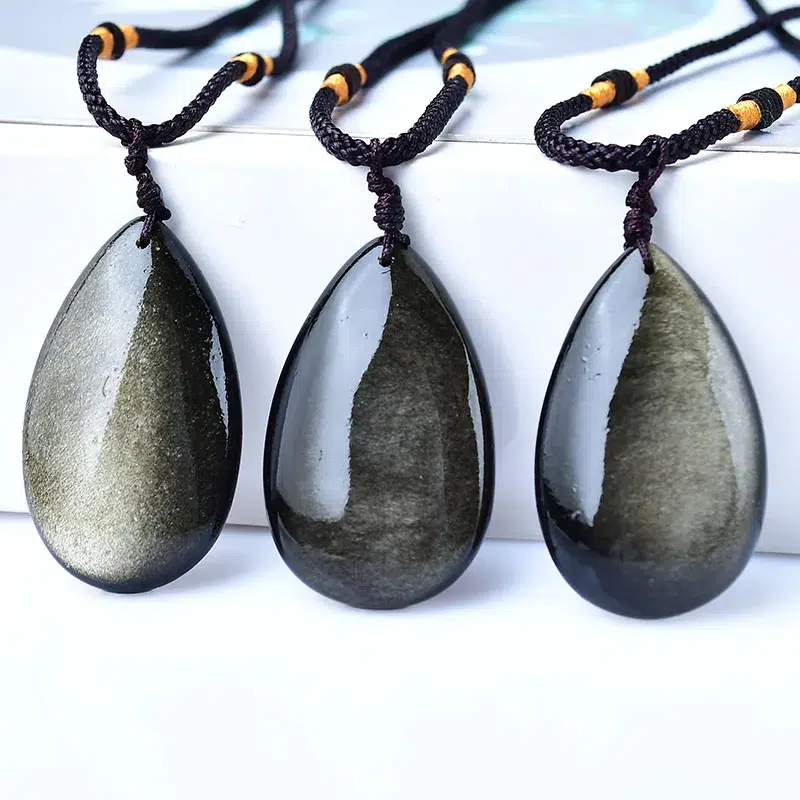 Collier pendentif Obsidienne dorée