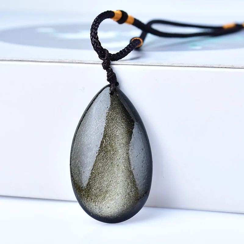 Collier pendentif Obsidienne dorée