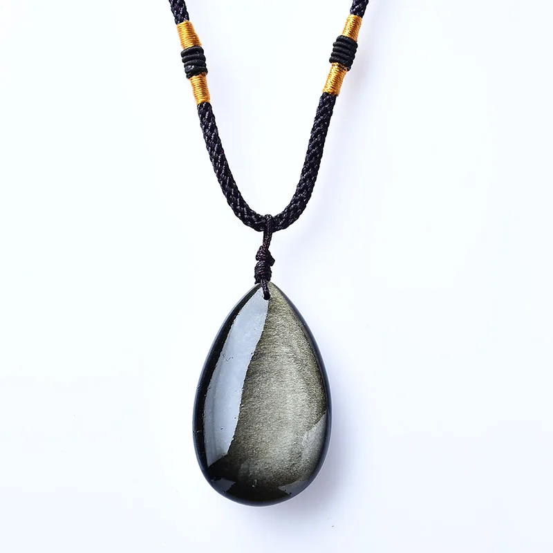 Collier pendentif Obsidienne dorée