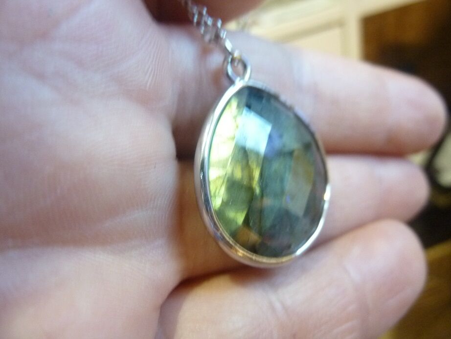 Collier pendentif Labradorite GG 3508 + chaine acier inoxydable 49 cm ref argent
