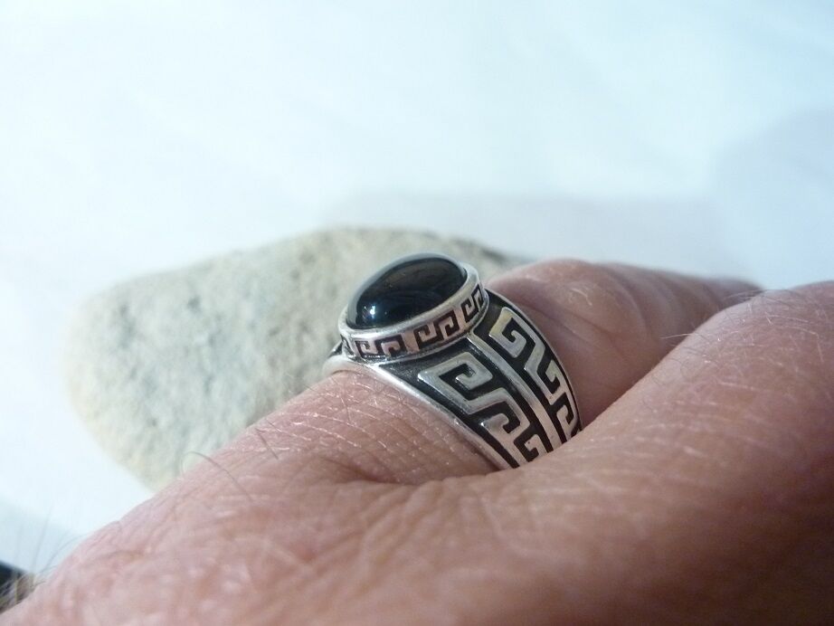 Bague réglable Spinelle noir monture argent 925