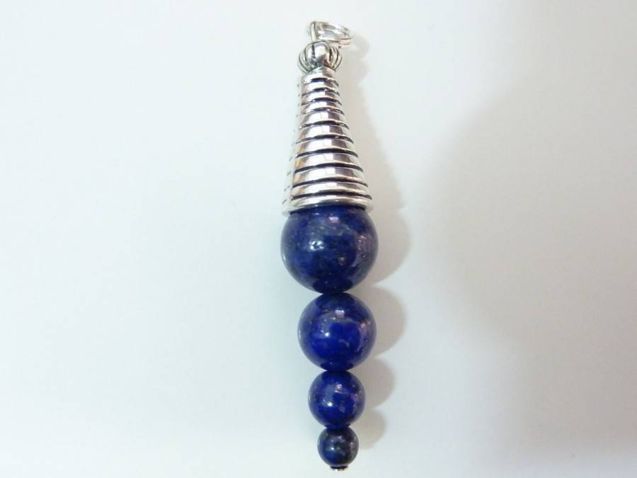 Pendentif lapis lazuli perles 10-8-6-4 mm cone plaqué argent