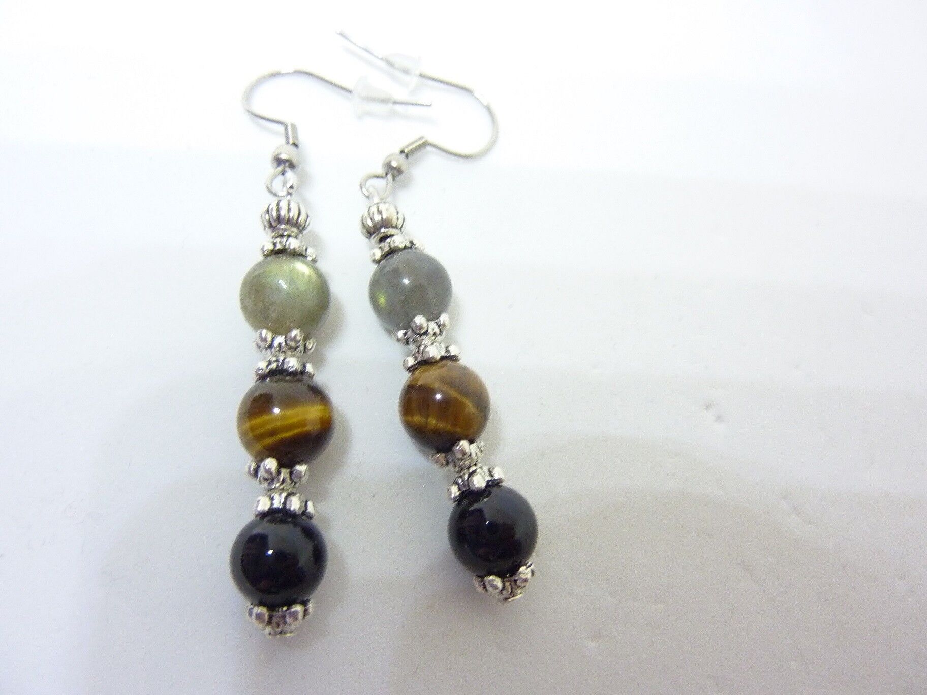 Boucles d'oreilles protection Oeil de tigre Labradorite Tourmaline noire – Image 2