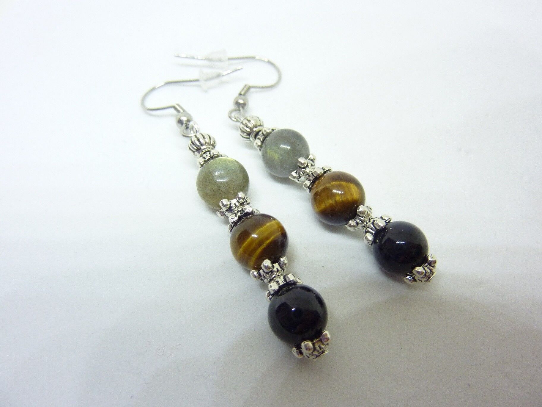 Boucles d'oreilles protection Oeil de tigre Labradorite Tourmaline noire – Image 4
