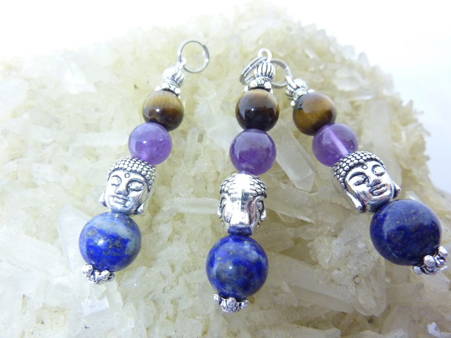 PENDENTIF OEIL DE TIGRE LAPIS LAZULI AMETHYSTE PAIX-PROTECTION – Image 2