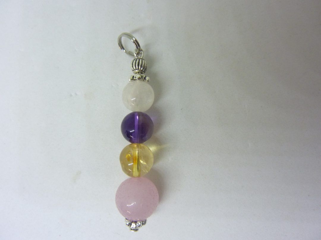 Pendentif citrine-pierre de lune-améthyste-quartz rose joie tendresse intuition