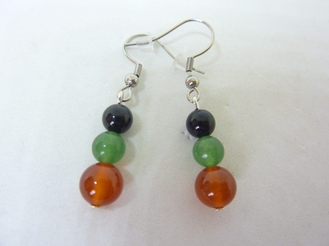 Boucles d'oreilles Tourmaline noire-cornaline-aventure verte