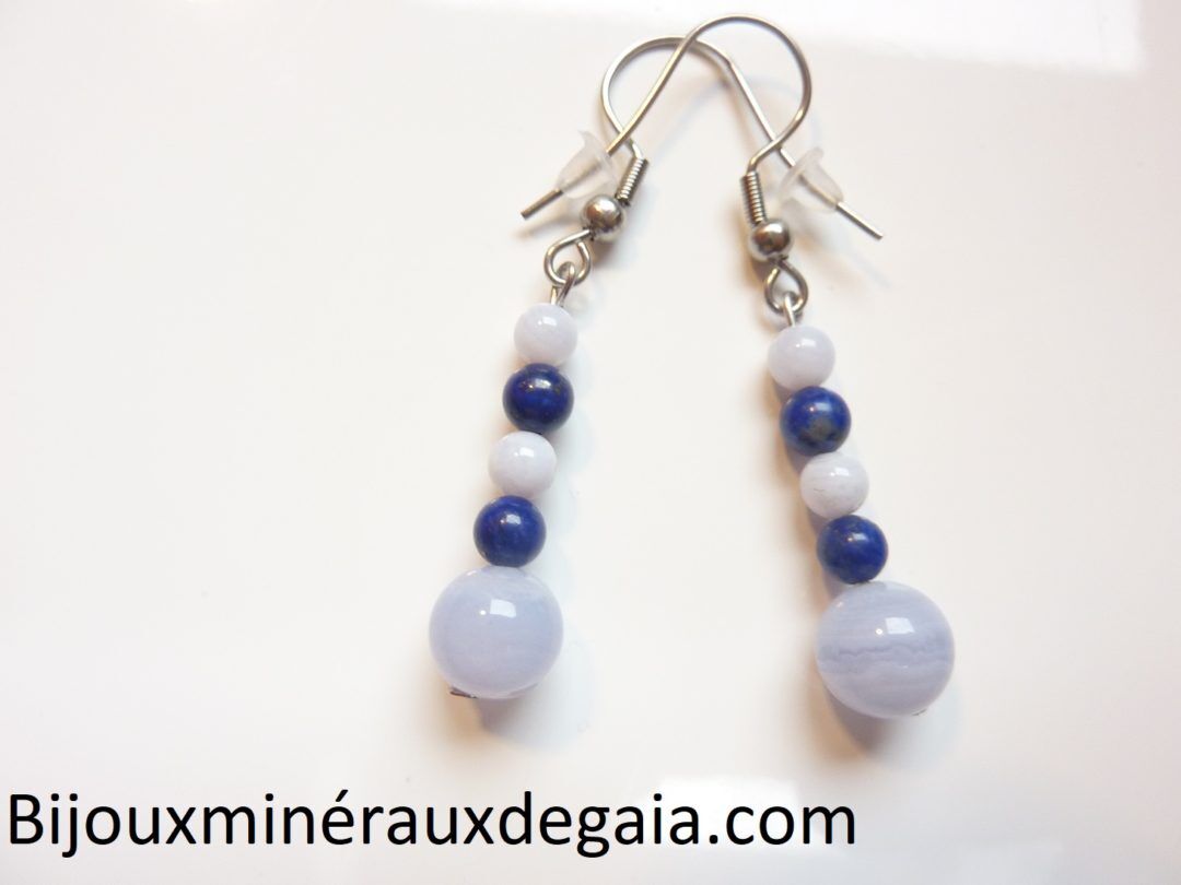 Boucles d'oreilles calcédoine bleue-Lapis lazuli