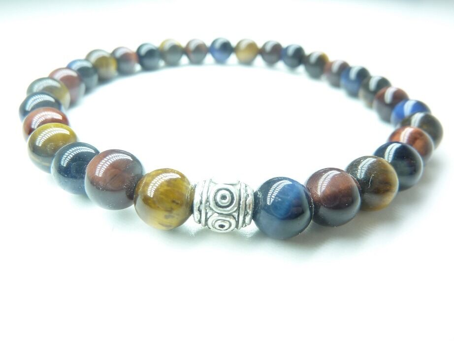 Bracelet Oeil de tigre-oeil de Faucon-oeil de Taureau-Perles rondes 6 mm