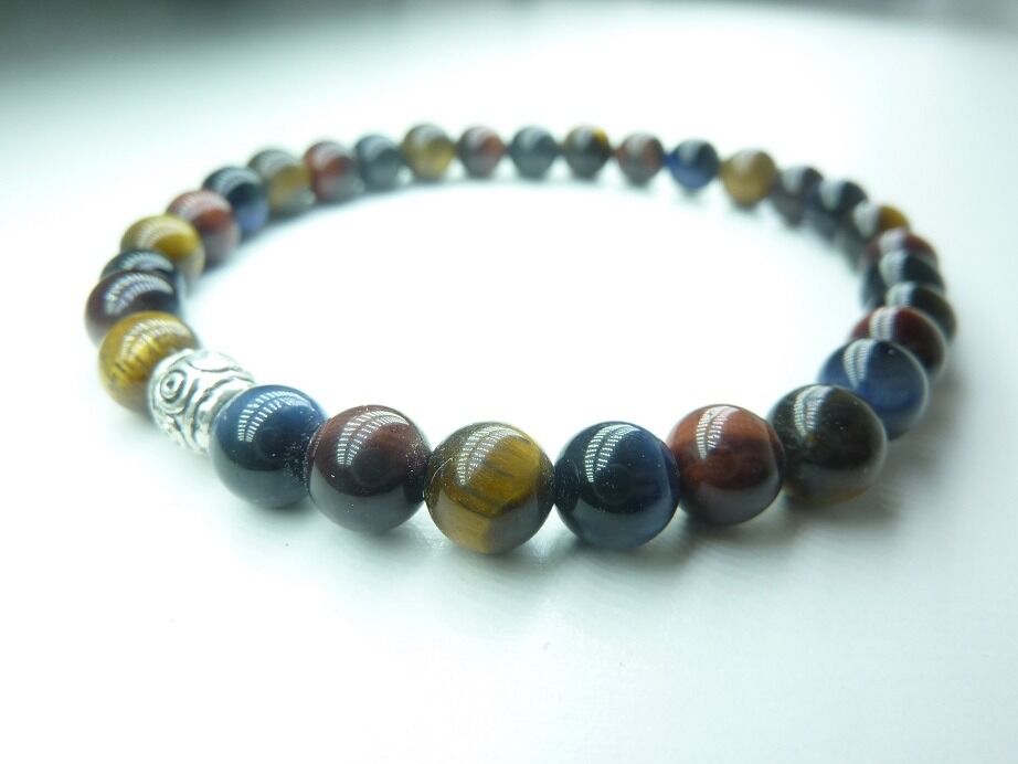 Bracelet Oeil de tigre-oeil de Faucon-oeil de Taureau-Perles rondes 6 mm