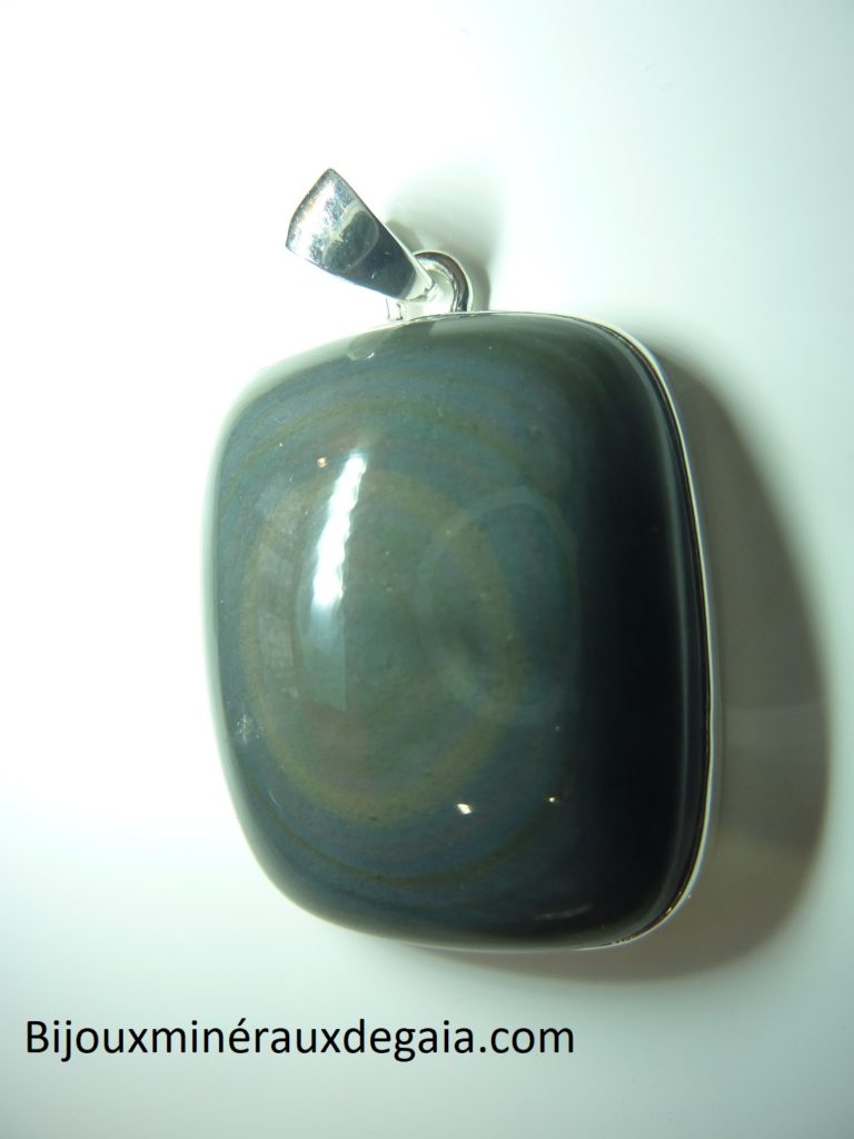 Pendentif Obsidienne oeil céleste monture argent 925 ref 9661