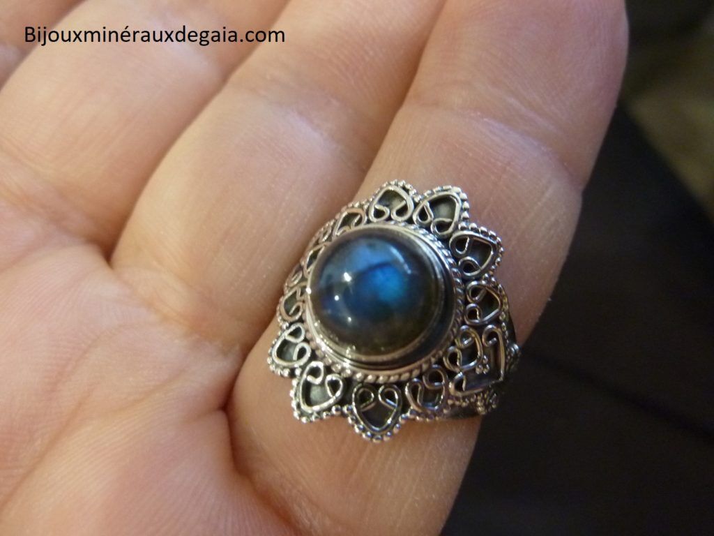 Bague Labradorite monture argent 925 taille 57 3/4 ref 9996