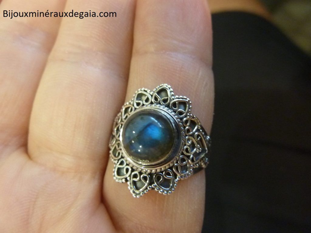 Bague Labradorite monture argent 925 taille 57 3/4 ref 9996