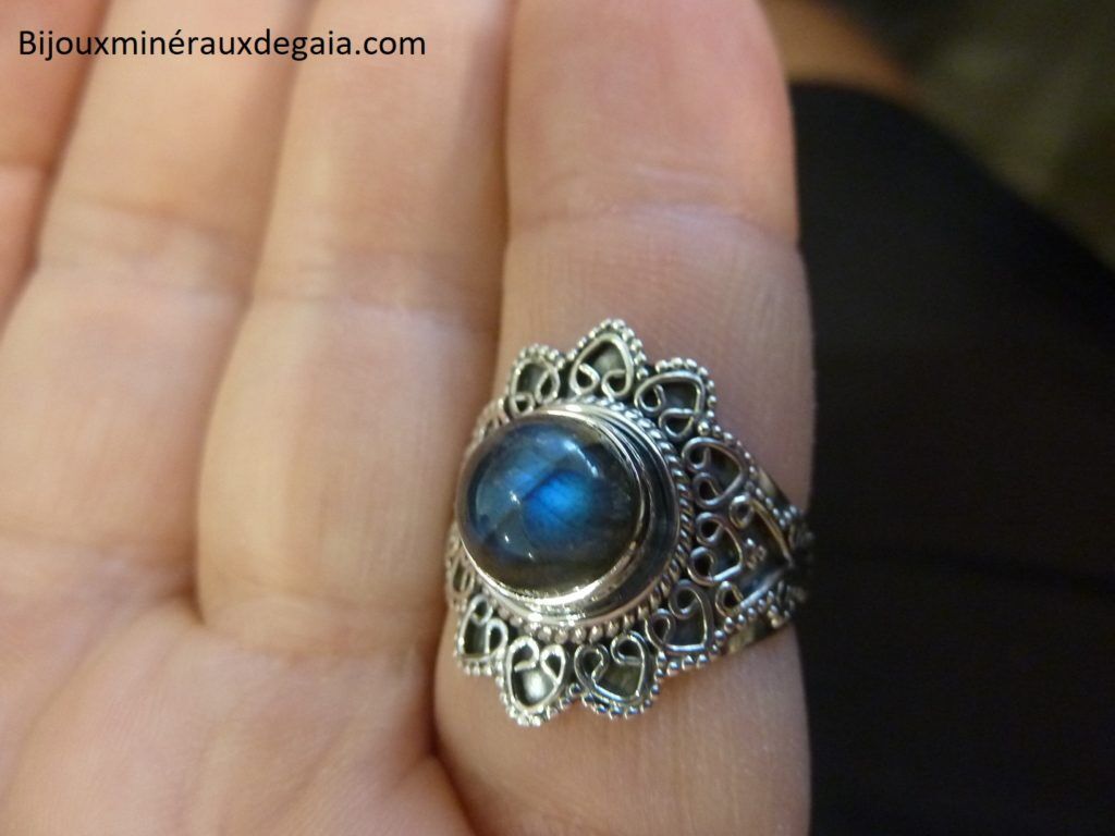 Bague Labradorite monture argent 925 taille 57 3/4 ref 9996