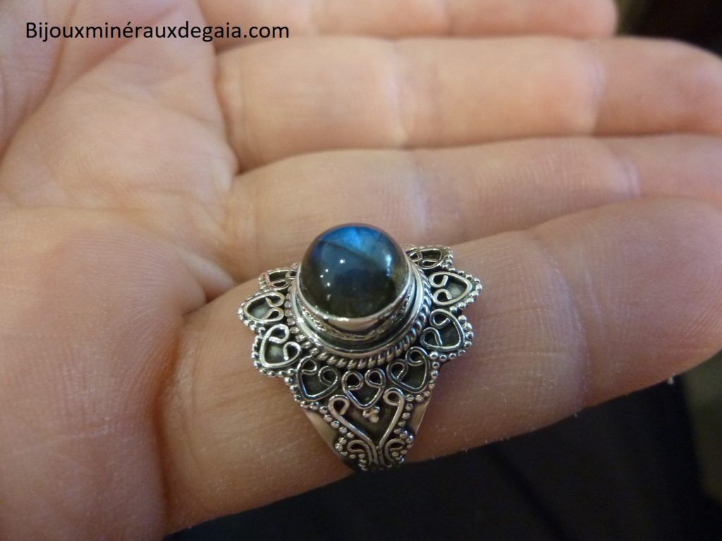 Bague Labradorite monture argent 925 taille 57 3/4 ref 9996