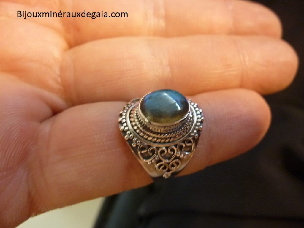 Bague Labradorite monture argent 925 taille 55 ref 9108