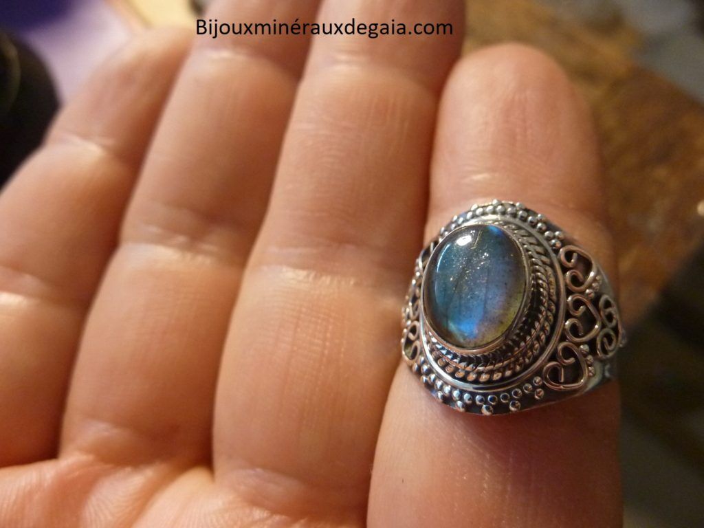 Bague Labradorite monture argent 925 taille 55 ref 9108