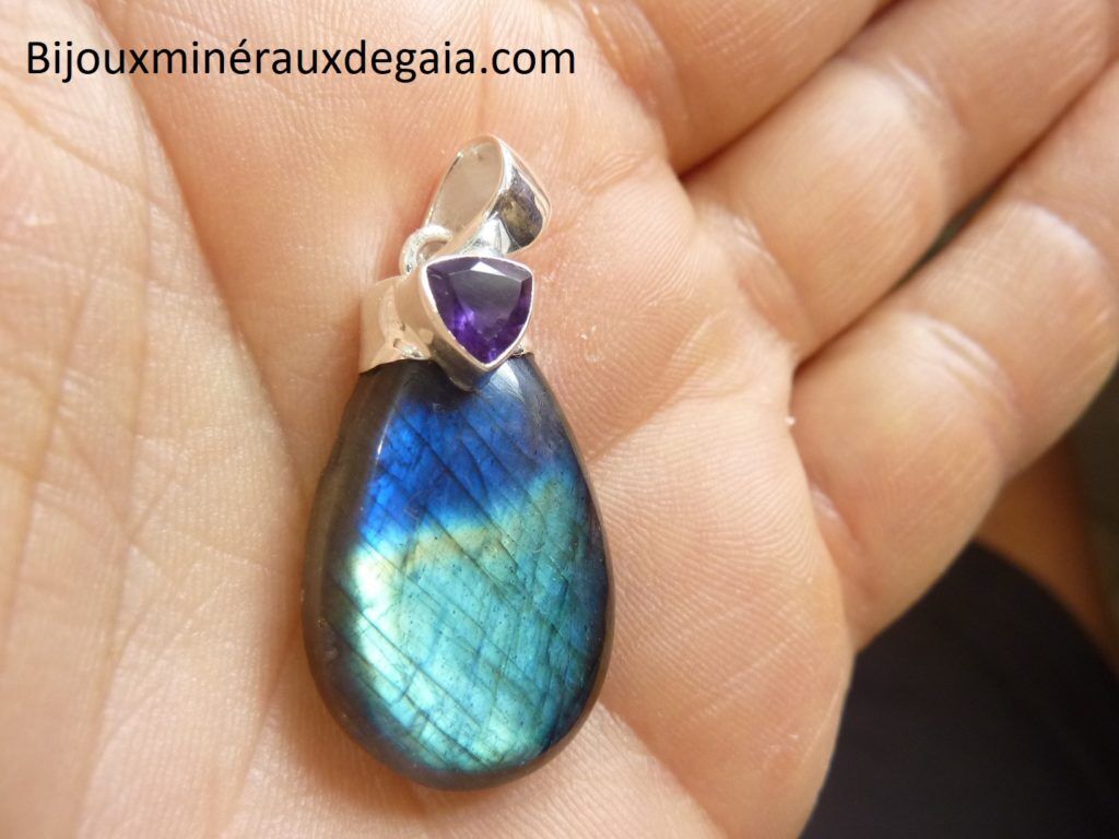 Pendentif Labradorite-Améthyste Monture argent 925 ref 1239