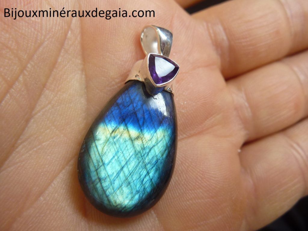 Pendentif Labradorite-Améthyste Monture argent 925 ref 1239