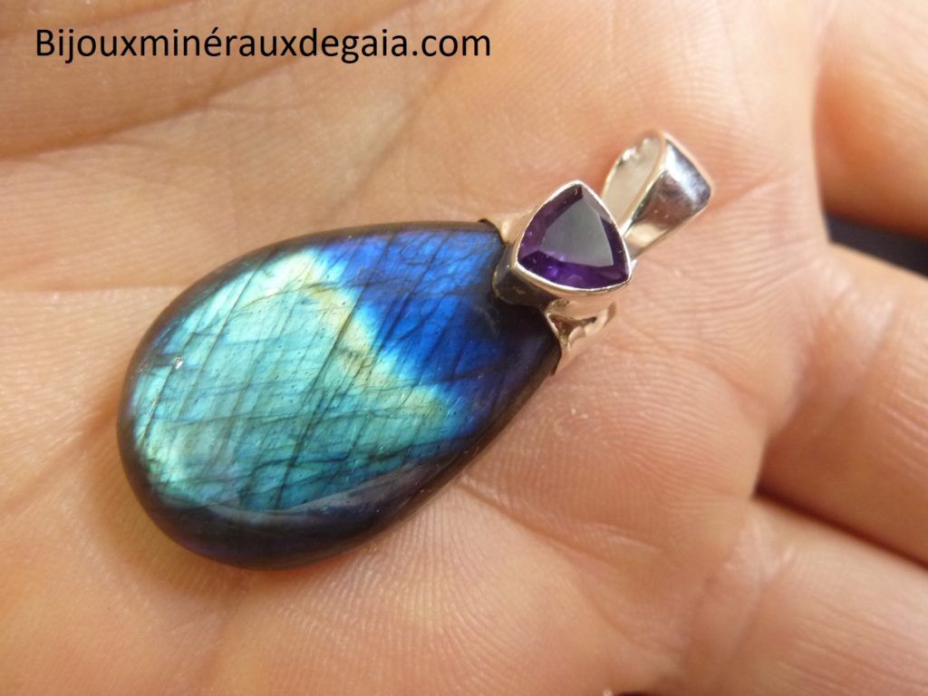 Pendentif Labradorite-Améthyste Monture argent 925 ref 1239