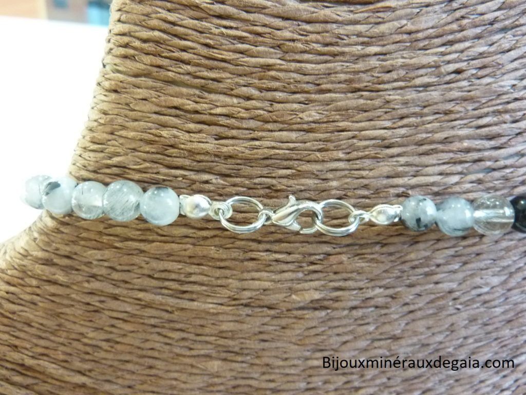 Collier quartz tourmaliné perles rondes 10-8-6 mm