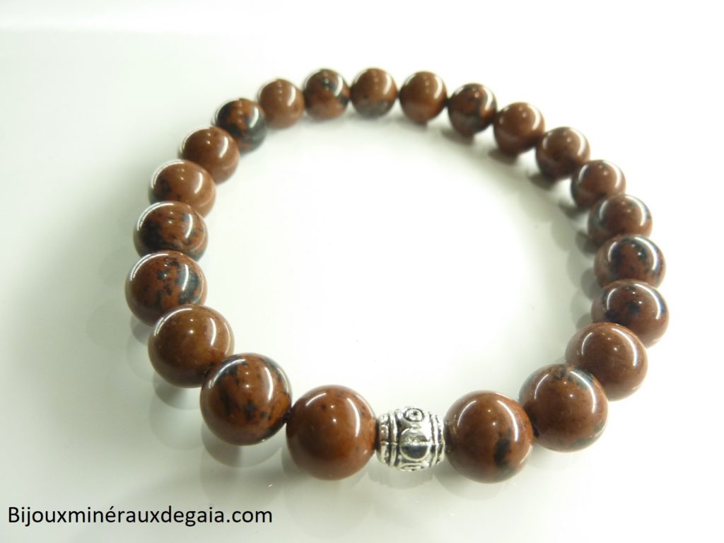 Bracelet obsidienne Acajou - perles rondes 8 mm