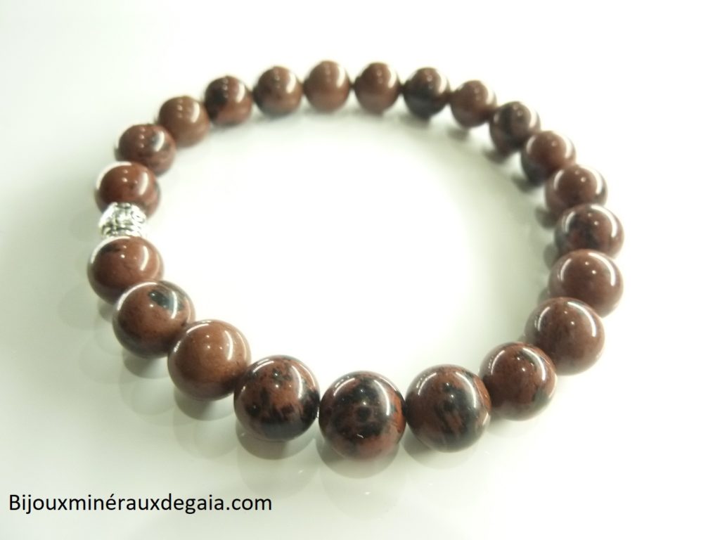 Bracelet obsidienne Acajou - perles rondes 8 mm