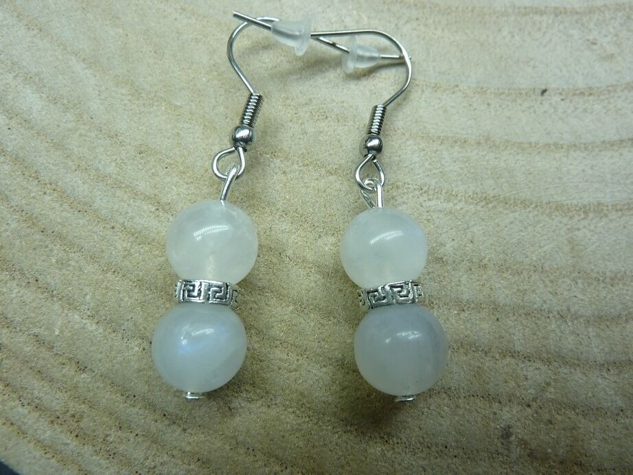 Boucles d'oreilles pierre de lune-perles 8 mm