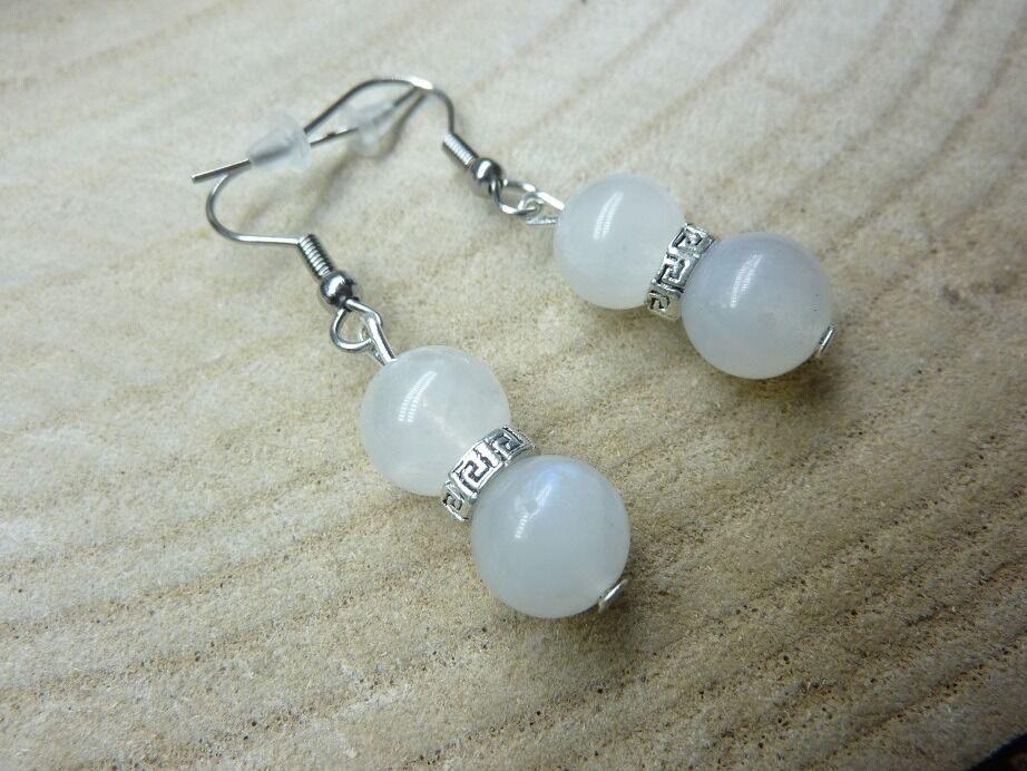 Boucles d'oreilles pierre de lune-perles 8 mm