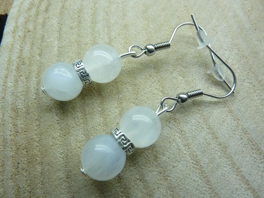 Boucles d'oreilles pierre de lune-perles 8 mm